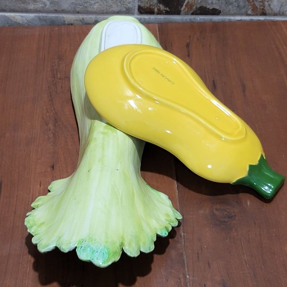 Ceramic Celery Squash Pumpkin Serving Dish Tray Set of 2 - Picture 4 of 13